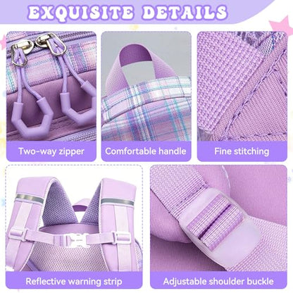 Backpack for Girls,Cute Plaid Backpack,Preppy Bookbag for Elementary & Middle School Students,Large Capacity School Bag,17 Inch,Purple - color: Purple