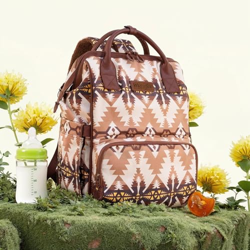 Montana West Wrangler Callie Diaper Bag Backpack with Stroller Straps Southwestern Multifunction Baby Travel Bag WG2210-9110TN - color: Aztec-beige