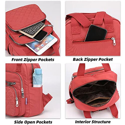 Small Backpack for Women Casual Quilted Square Bag Waterproof Multi Pockets Daypack Lightweight Top Handle Satchel - color: Green