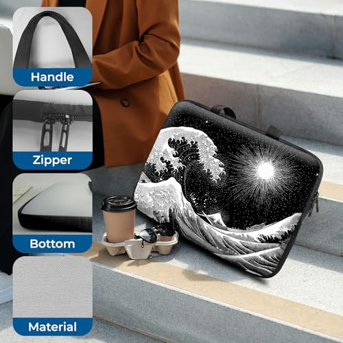 Laptop Sleeve with Handle 17 Inch, Waterproof Laptop Case Bag, Black Wave Pattern Design Computer Sleeve Compatible with MacBook Air, Pro, HP, Dell, Lenovo, ASUS - color: Black Wave, size: 17inch(16-17.3")