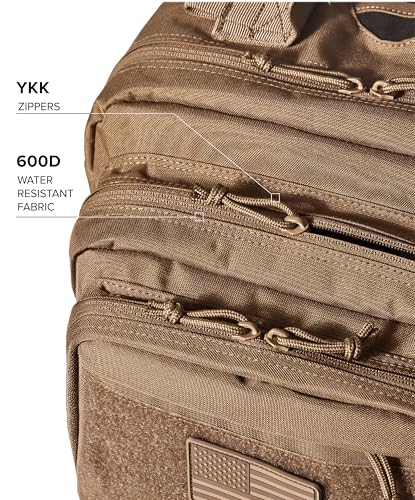 Falko Tactical Backpack for Men and Women 50L Backpack 2.4x Stronger Large Military Molle Rucksack, Bugout Backpack Outdoors - color: Coyote Brown