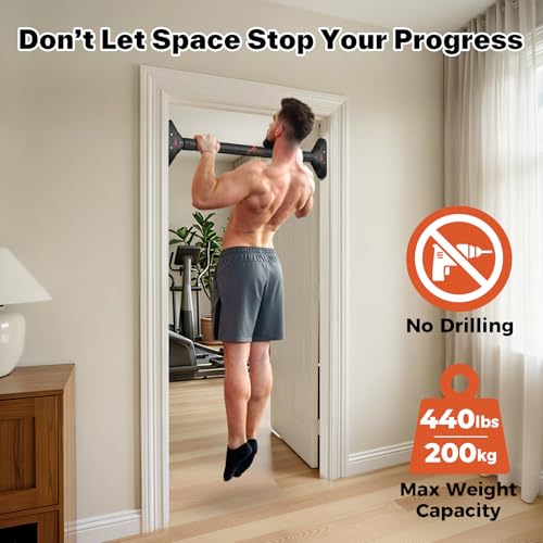 Sportneer Pull Up Bar Doorway Chin Up Bar No Screws Door Frame Chin Up Push Up Sit Up Bar Adjustable 75-94cm (29.5''-37'') Up to 200kg Capacity Workout Bar