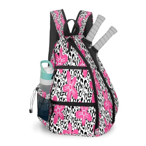 Pickleball Bag for Women & Men – Lightweight Sports Backpack with Paddle Compartments, Dual Carry Modes, Detachable Zippered Strap, Brown Leopard, Great Gift Option for Players - color: Pink