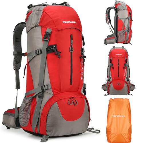 70L Camping Hiking Backpack with Rain Cover Waterproof Backpacking Backpack for Hiking Treeking Climbing Outdoor - color: Red