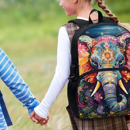 Talayituse Elephant Floral Print Kids School Backpack Casual Travel Daypack School Backpack for Teens Boys Girls Lightweight Middle School Laptop Backpack with Adjustable Padded Straps - color: Elephant Floral