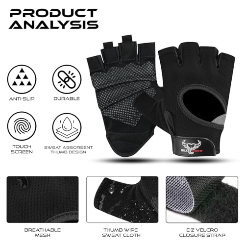 BEAST RAGE Fingerless Weight Lifting Gloves with Palm Protection Padding, Breathable Lightweight Gym Gloves for Men, Women, Weightlifting, Cycling, Exercise, Training Pull Up - color: Black, size: X-Small