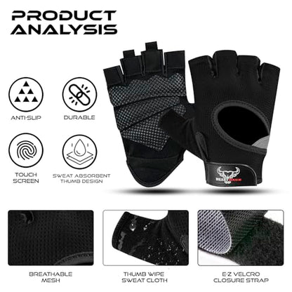 BEAST RAGE Fingerless Weight Lifting Gloves with Palm Protection Padding, Breathable Lightweight Gym Gloves for Men, Women, Weightlifting, Cycling, Exercise, Training Pull Up - color: Black, size: X-Large