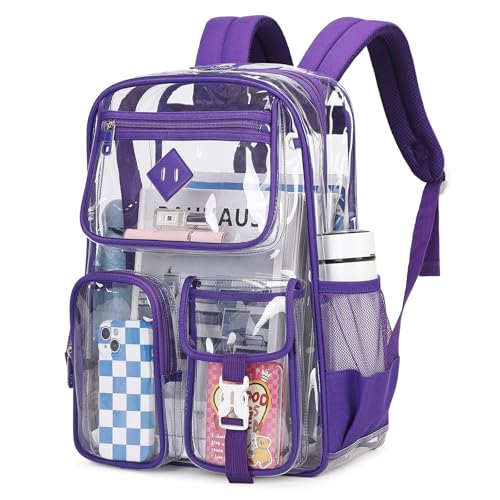 PIG PIG GIRL Clear Backpack for School,Heavy Duty PVC Transparent Bookbag for Girls Stadium Approved See Through Backpack - color: Dark Purple