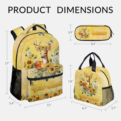 Mercuryelf Kids Personalized Backpack Deer 3PCS Backpack Set with Lunch Bag & Pencil Case, 17 Inch School Bookbag for Elementary Kindergarten - color: Blue