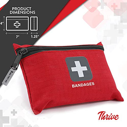 Thrive Fabric Adhesive Bandages Variety Pack - Zipper Pouch for Travel First Aid Kit - Waterproof & Latex-Free for Camping First Aid Kit - Multi-Size Strips for Medkit - Pack of 305, Red - style: 305 Bandages