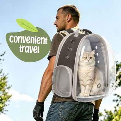 Back Extension Cat Travel Carrier Backpack (PU Grey, Clear Window) - color: PU Grey