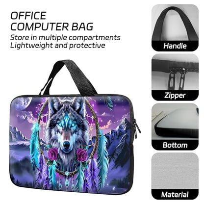 14 15 15.4 15.6 inch Laptop Handle Bag Computer Bag, Pouch Holder Notebook Sleeve Cover Soft Case Compatible for Dell,Lenovo,Toshiba HP, Asus Notebook-Glowing Dream Catcher Wolf - color: Glowing Dream Catcher Wolf
