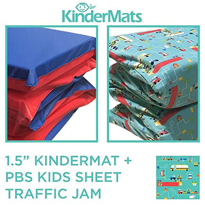 KinderMat 1.5" Thick + PBS Kids Kinderbundle - Washable Cover, Special Edition - Traffic JAM Design- Regular, Washable Sheet is 47" x 22", Value Bundle Great for Daycare & Family Households - color: Traffic Jam Bundle 1.5 Inch