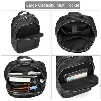 LUUFAN Genuine Leather Backpack for Men, Casual Shoulder Bag Multi Pockets Daypack 15.6 Inch Laptop Bag for Travel Business Outdoor - color: 8016-black