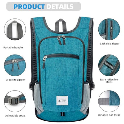 Xgunion Hiking Backpack 10L Small Travel Lightweight Daypack Foldable Hiking Packable Camping Hiking Backpacks for Women Men (Teal Blue) - color: Teal Blue