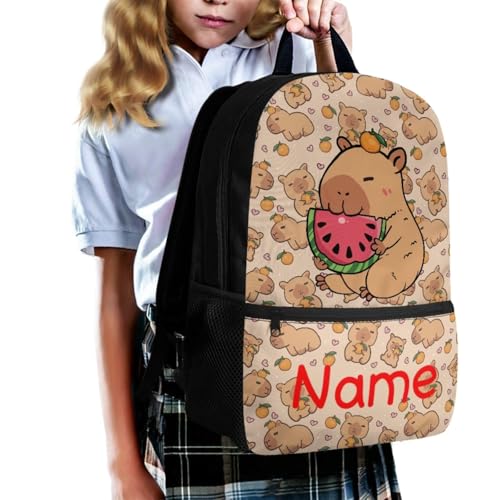 3 PCS Capybara Backpacks for Kids Custom Name School Backpack Bookbag with Reusable Lunch Box Pencil Case Pouch Set Add Your Kids Name Personalized Schoolbag - color: Capybara+name