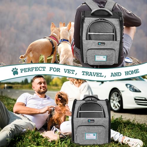 PetAmi Dog Backpack Carrier for Small Medium Dogs Large Cats up to 18 lbs, 2 Side Entry, Structured No-Collapse Frame, Airline Approved Ventilated Pet Backpack for Hiking Camping Travel, Grey - color: Heather Gray