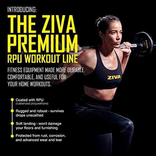 ZIVA 35lb Studio Barbell Weight Set – Adjustable Home Gym Kit with Standard Rubber Urethane Plates, 5' Chrome Bar (1.18" diam) & Collars | Extra Plates Not Included - size: Pair - 10lb Discs