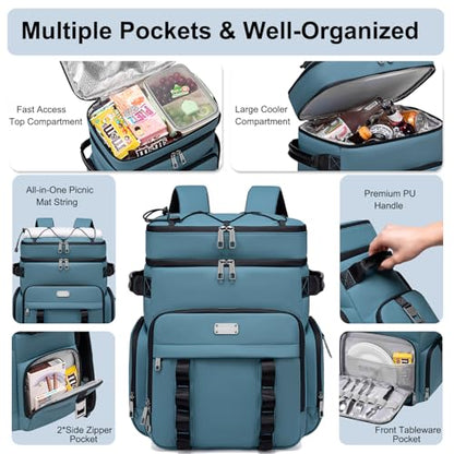 Weitars Insulated Cooler Backpack,Double Deck Waterproof Soft Cooler Bag,Backpack Coolers Leak Proof Lunch Backpack for Men Women for Travel,Camping,Picnic,Beach,Picnic,Outdoor 31L/52 Can - color: Blue