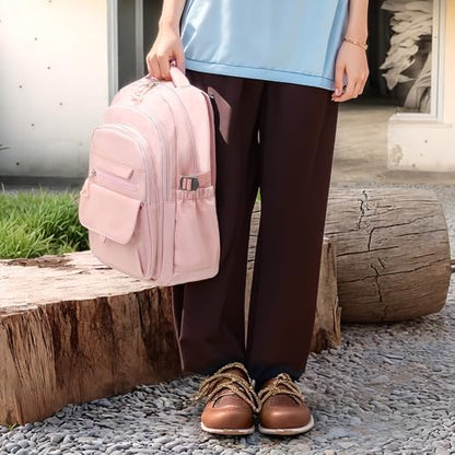 Aesthetic Daypack Backpack, Water-Resistant 15.6" Laptop Backpack for Women and Men, Featuring Touch-Fastener and Anti-Theft Pockets (Pink) - color: Pink