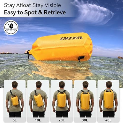 MARCHWAY Floating Waterproof Dry Bag Backpack 5L/10L/20L/30L/40L, Roll Top Sack Keeps Gear Dry for Kayaking, Rafting, Boating, Swimming, Camping, Hiking, Beach, Fishing - color: Deep Yellow, size: 10L