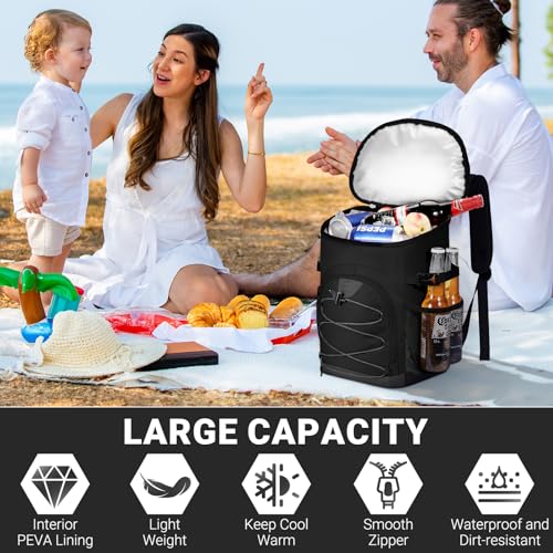 NECKORY Cooler Backpack, Lightweight and Soft Backpack Cooler for Men Women, Insulated Lunch Bag for Camping Traveling Hiking - color: Black