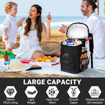 NECKORY Cooler Backpack, Lightweight and Soft Backpack Cooler for Men Women, Insulated Lunch Bag for Camping Traveling Hiking - color: Black