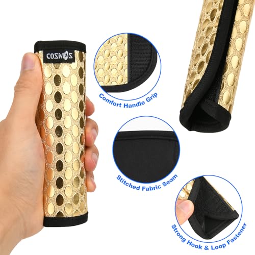 Cosmos Pack of 3 PU Leather Luggage Handle Wrap Handle Grip Luggage Identifier for Travel Bag Luggage Suitcase (Metallic Golden Tone Color) - color: PU - Gold Color