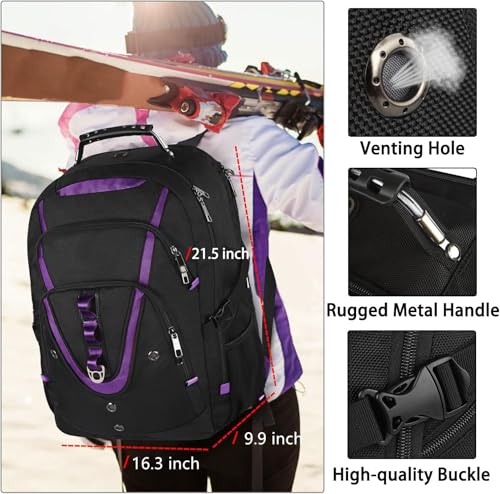 18.4 inch Travel Backpack Men Women, 55-60L Extra Large Laptop Backpack RFID Anti Theft TSA Friendly Flight Approved Backpacks, Water Resistant College School Heavy Duty, Purple - color: Black-purple, size: 18inch(21.5*16.3*9.9")