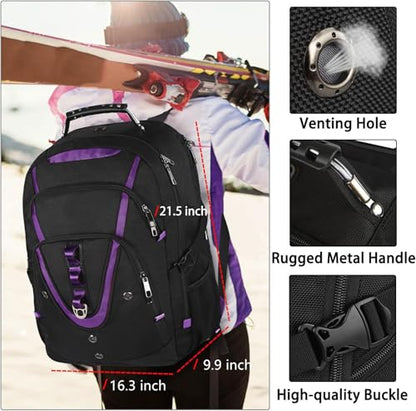 18.4 inch Travel Backpack Men Women, 55-60L Extra Large Laptop Backpack RFID Anti Theft TSA Friendly Flight Approved Backpacks, Water Resistant College School Heavy Duty, Purple - color: Black-purple, size: 18inch(21.5*16.3*9.9")