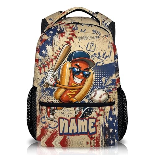 Boys Backpack for Baseball Lovers Personalized Bookbag for Boys School Casual, Lightweight Funny Hot Dog Backpacks for Kindergarten Elementary Senior - color: Brown
