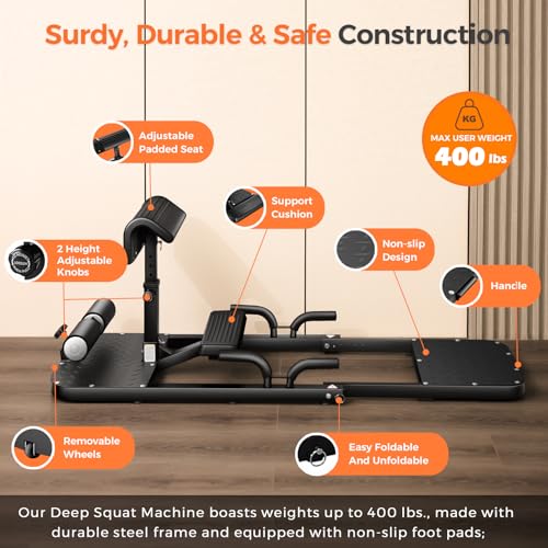 BODYRHYTHM Hip Thrust Machine with 2 Sets of Resistance Bands, Sissy Squat Machine, Squat Workout Machine & Glutes Workout Equipment, Bulgarian Split Squat Stand for Legged Lunges.