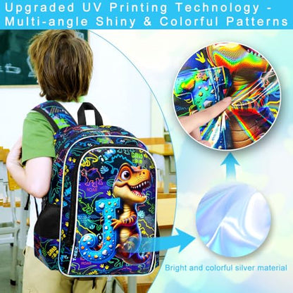3Pcs Dinosaur Backpack, 16" Boys Bookbag with Lunch Box, Kids School Backpacks Set for Elementary Preschool Kindergarten (Balck) - color: Dinosaur Black 01