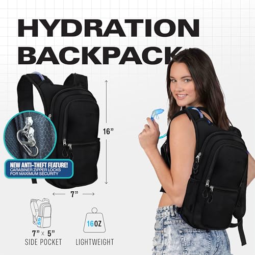 Sojourner Hydration Pack, Hydration Backpack - Water Backpack with 2l Hydration Bladder, Festival Essential - Rave Hydration Pack Hydropack Hydro for Hiking, Running, Biking, Festival Gear - color: Solid Black