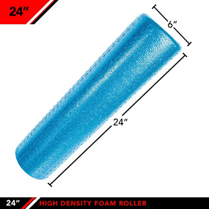 JFIT High Density Foam Roller – EPP Deep Tissue Massage Roller for Muscle Recovery, Myofascial Release & Stretching - color: Solid Blue, size: 24-Inch
