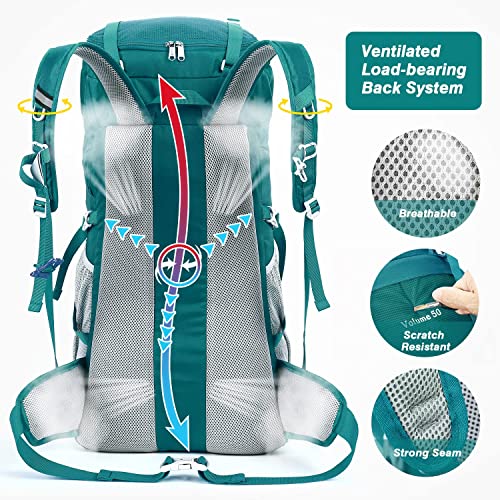 HOMIEE 50L Hiking Backpack Travel Bag Waterproof Camping Rucksack with Rain Cover Lightweight Backpacking Backpack - color: Green