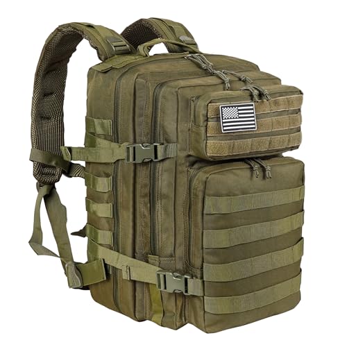 LHI Military Tactical Backpack for Men and Women 45L Army 3 Days Assault Pack Bag Large Rucksack with Molle System - Green - color: Army Green