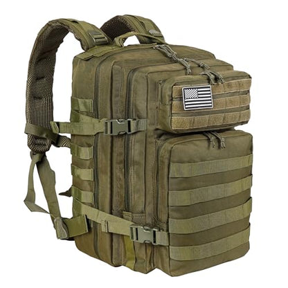LHI Military Tactical Backpack for Men and Women 45L Army 3 Days Assault Pack Bag Large Rucksack with Molle System - Green - color: Army Green