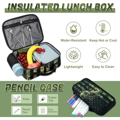 Fishing Backpack Set for Boys, Kids Camo Fish Backpack for School with Lunch Box and Pencil Case Coin Purse, School Bookbag for Boys - color: Fishing