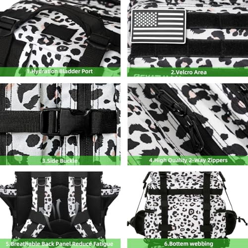 Military Tactical Backpack 55L for Men & Women Bug Out Bag Assault pack Molle Daypack Hiking Trekking Rucksack (Leopard print color) - color: Leopard Print Color