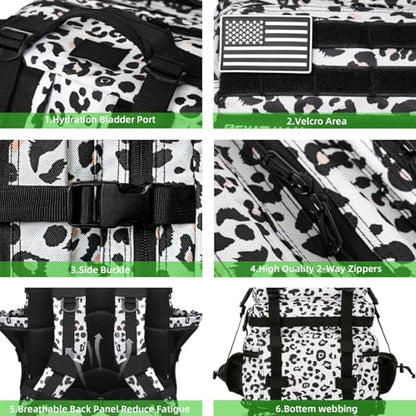 Military Tactical Backpack 55L for Men & Women Bug Out Bag Assault pack Molle Daypack Hiking Trekking Rucksack (Leopard print color) - color: Leopard Print Color