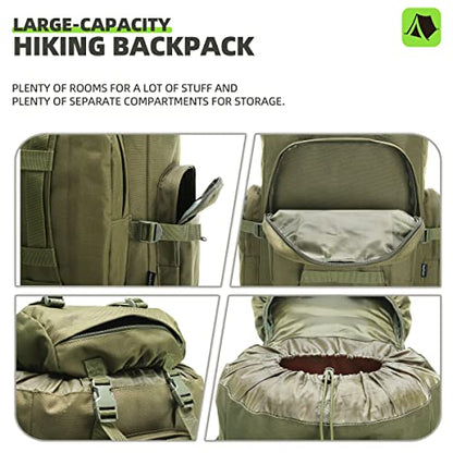 100L Camping Hiking Backpack,Molle military Tactical rucksack backpack,Waterproof Lightweight Hiking Backpack - color: Armygreen