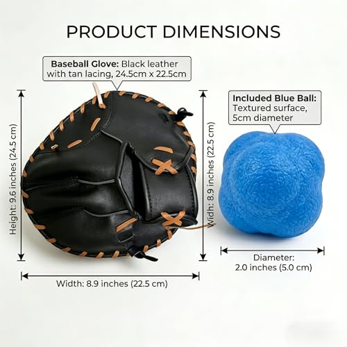 Pancake Glove Baseball Youth & Flat Gloves Softball Trainer with Agility Reaction Ball - Infield Mitt to Build Soft Hands (Ages 6-12, Right-Hand Throw) - color: black