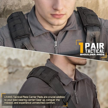 LIVANS Tactical Plate Carrier Shoulder Pads, 2 Pack Shoulder Strap Pad Backpack Strap Cushion Pads Vest Shoulder Pads Bag Strap Pad Backpack Accessories Fit Up to 3.1" Strap - color: Black