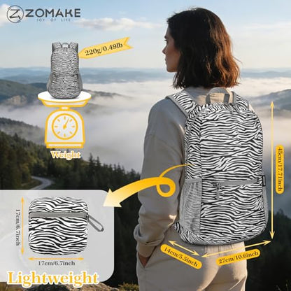 ZOMAKE Ultra Lightweight Hiking Backpack 20L, Packable Small Backpacks Water Resistant Daypack for Women Men(Zebra Print) - color: Zebra Print