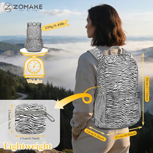 ZOMAKE Ultra Lightweight Hiking Backpack 20L, Packable Small Backpacks Water Resistant Daypack for Women Men(Zebra Print) - color: Zebra Print