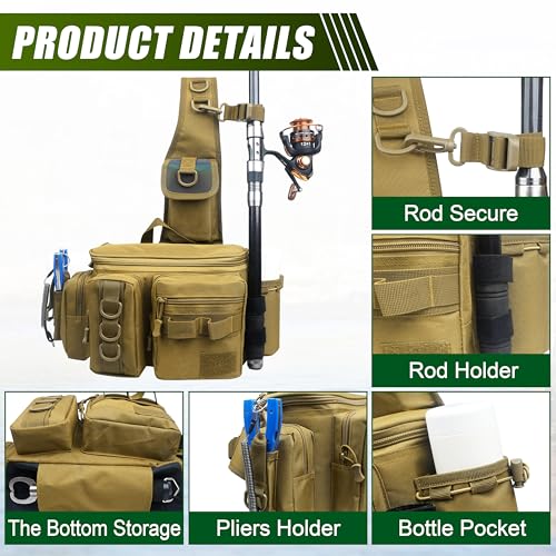 Shaddock Fishing Portable Backpack Waist Bag with Rod Holder, Fly Fishing Sling Crossbody Fanny Pack for Fishing Camping Hiking Men Women Gift