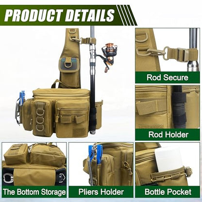 Shaddock Fishing Portable Backpack Waist Bag with Rod Holder, Fly Fishing Sling Crossbody Fanny Pack for Fishing Camping Hiking Men Women Gift