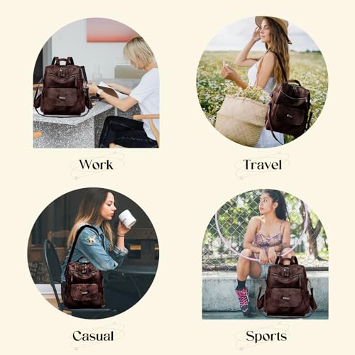 Backpack Purse for Women, Women Backpack Purse Small Leather Waterproof Anti-theft Shoulder Bags Handbags Ladies - color: Coffee