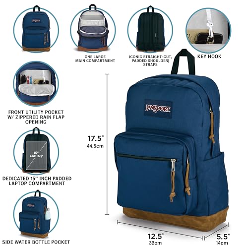 JanSport NCAA Officially Licensed Backpack, West Virginia Mountaineers, Right Pack with Padded 15-Inch Laptop Sleeve, Spacious Computer Bag, Durable Daypack with Bottle Pocket & Haul Handle, Navy